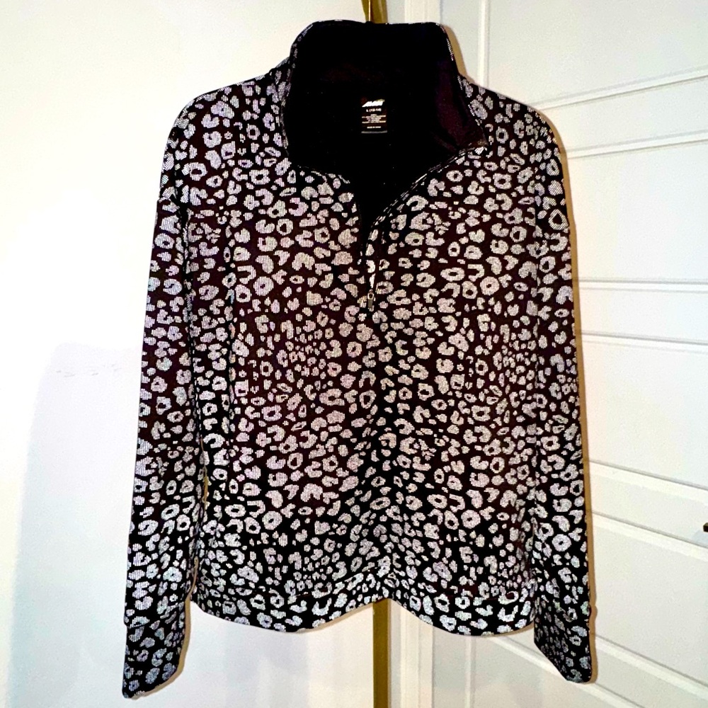 Women's Black Reflective Leopard Print Quarter Zip Pullover Size L Outdoor Run